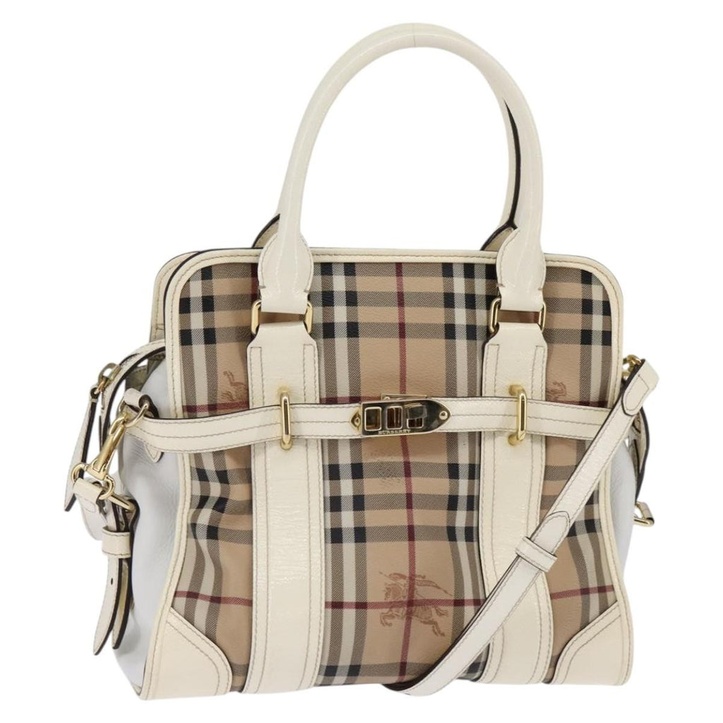 Burberry Minford Satchel Haymarket Coated Canvas Beige Canvas Tote Bag