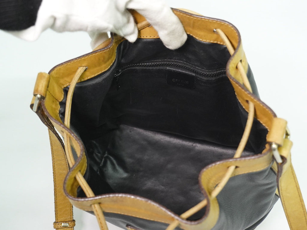 Celine Bucket Sangle Black And Brown Leather Black Leather Shoulder Bag Bag