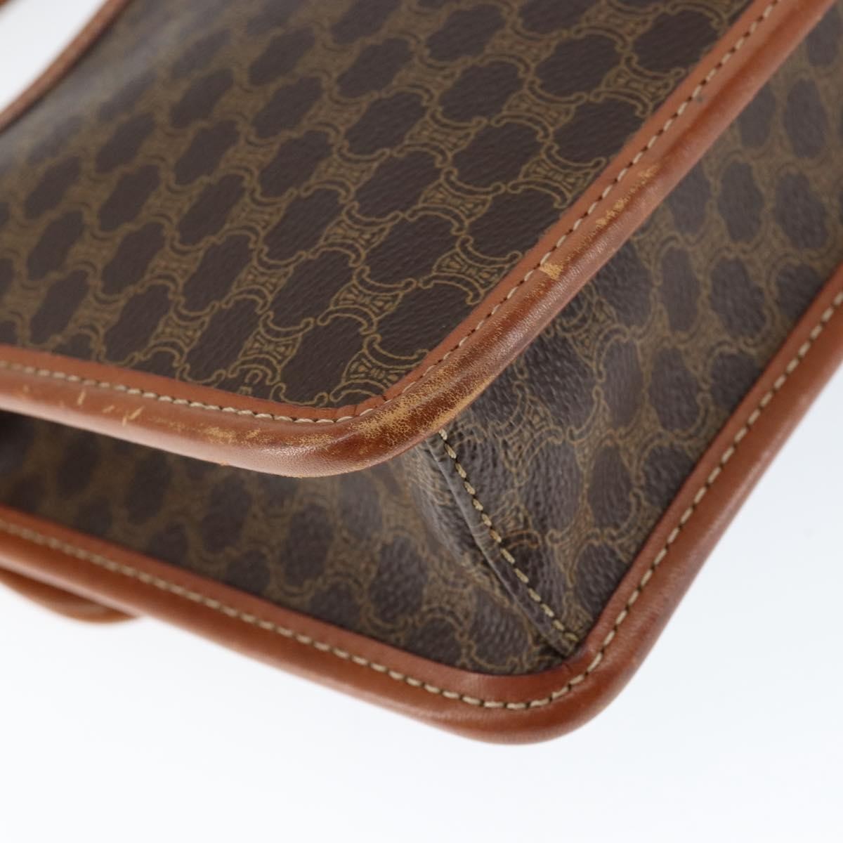 Celine Vintage Macadam Circle Logo Shoulder Bag Canvas And Leather Brown Canvas Shoulder Bag Bag