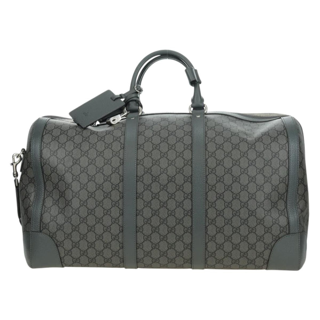 Gucci Web Trim Weekend Duffle Bag Gg Coated Canvas Gray Pvc Handbag (Pre-Owned)