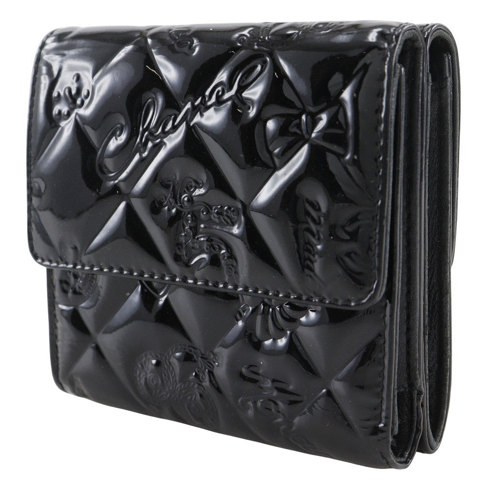 Chanel Bi-Fold Wallet Quilted Patent Black Patent_Leather Wallets Accessory