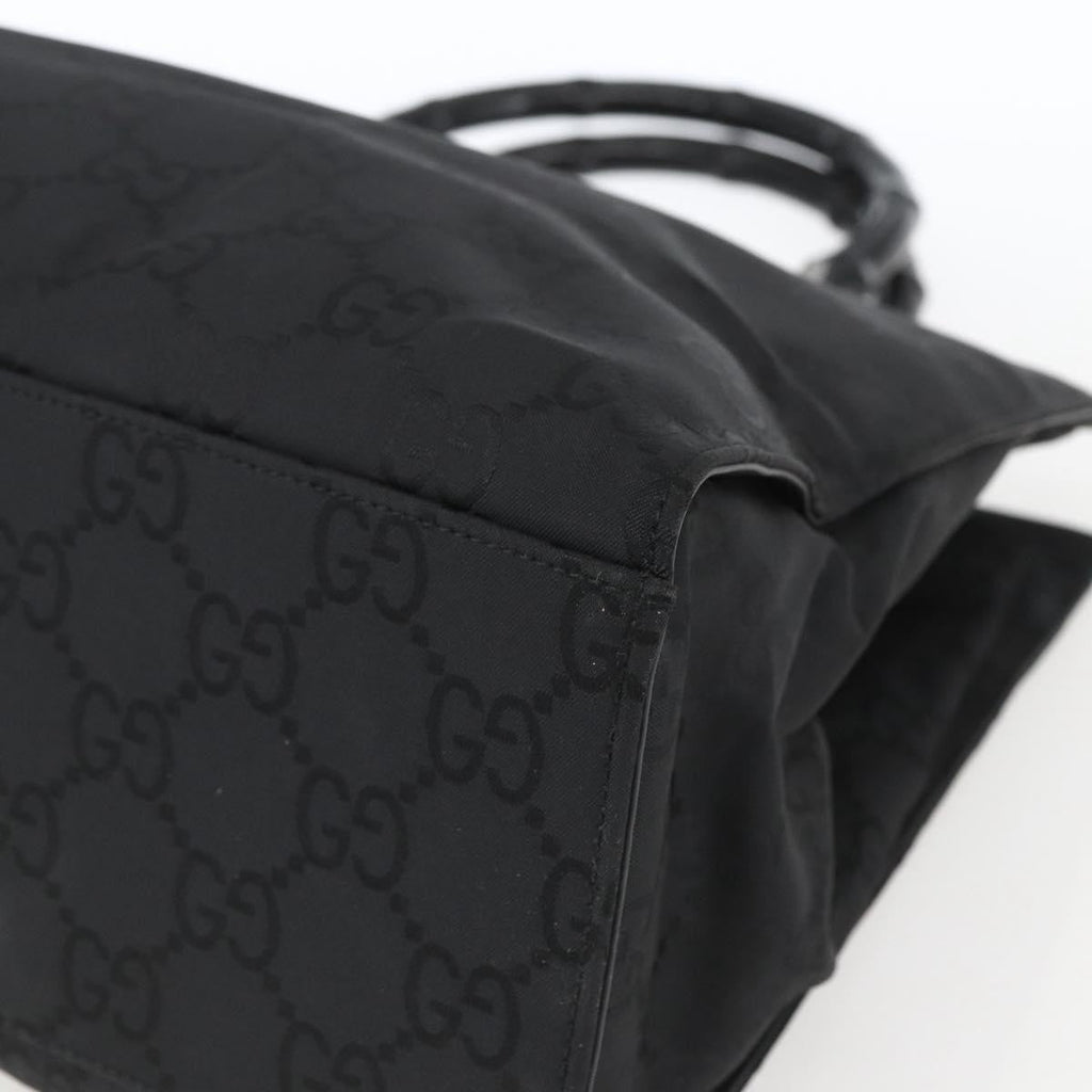 Gucci Vintage Bamboo Handle Tote Gg Nylon Black Nylon Tote Bag Bag (Pre-Owned)