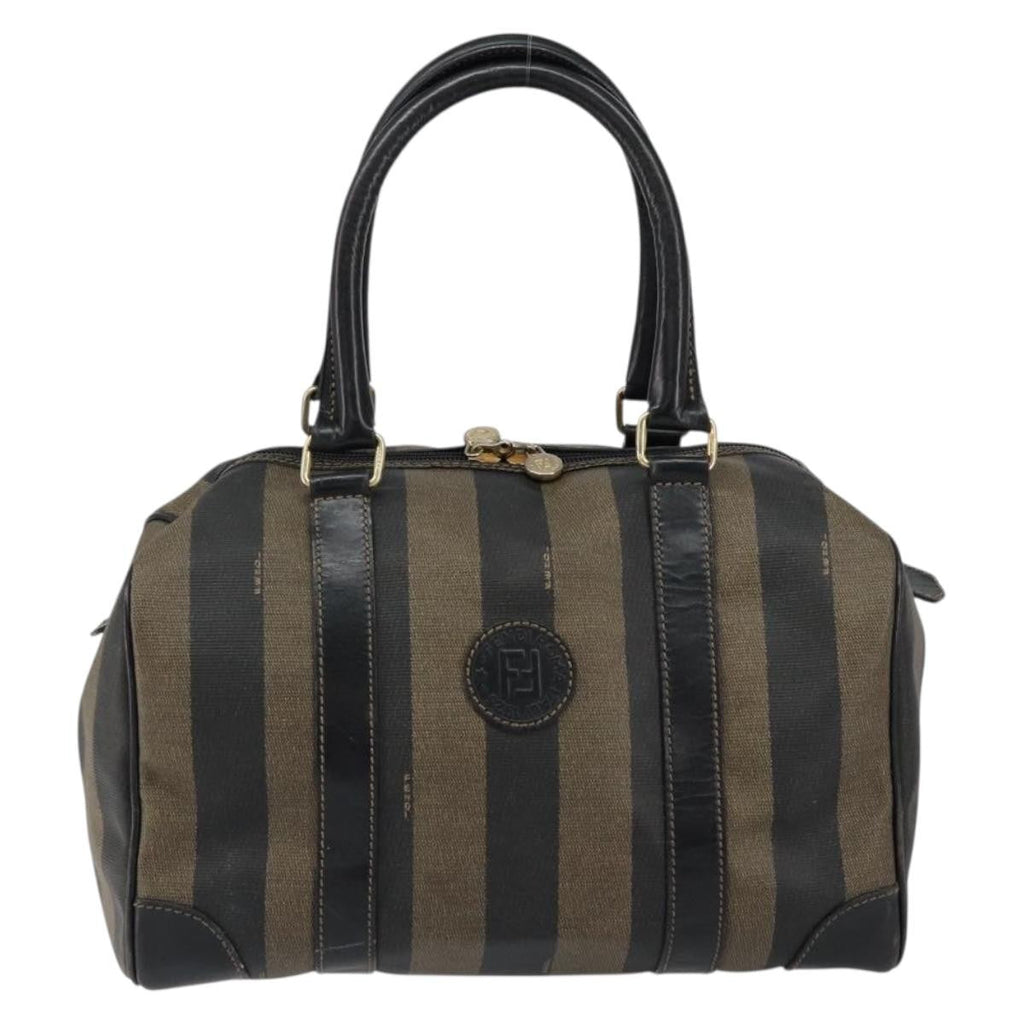 Fendi Vintage Pequin Boston Bag Coated Canvas Brown Canvas Handbag