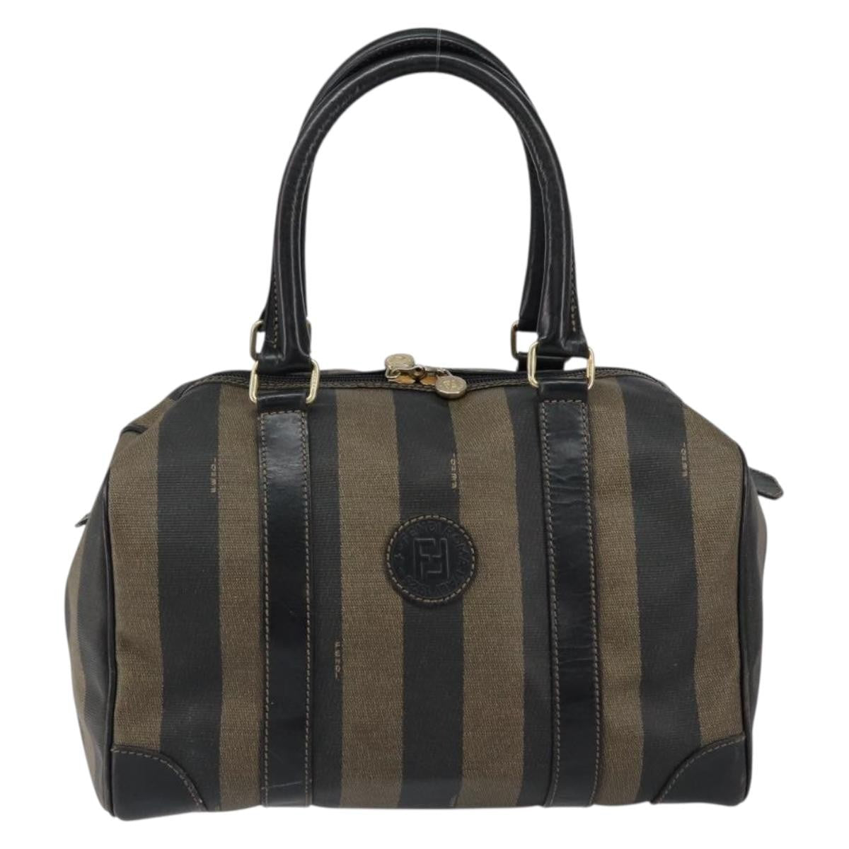 Fendi Vintage Pequin Boston Bag Coated Canvas Brown Canvas Handbag
