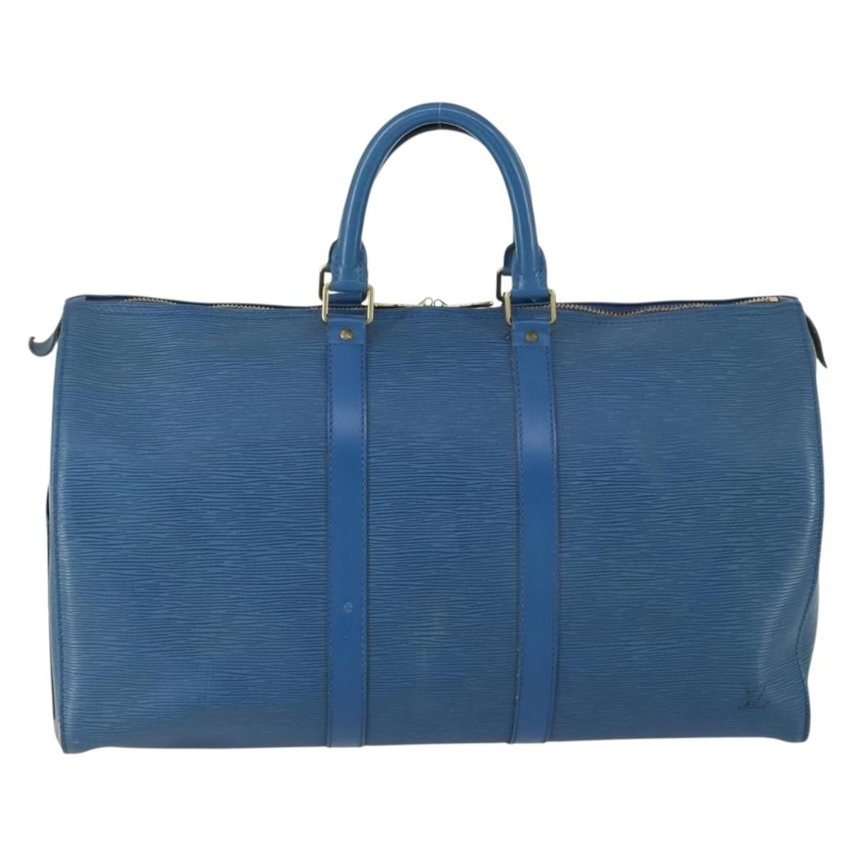 Louis Vuitton Keepall Bag Epi Leather Blue Leather Travel Bag
