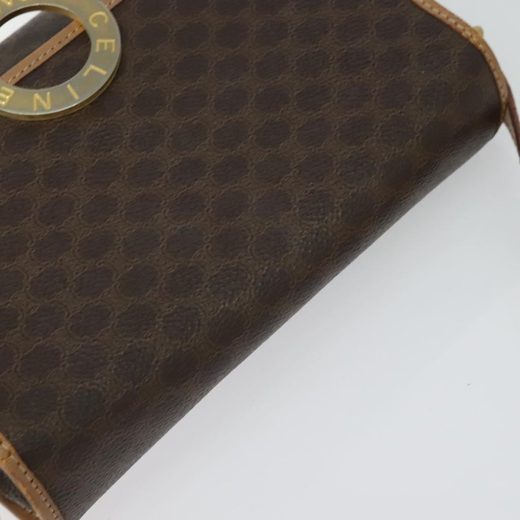 Celine Vintage Macadam Circle Logo Shoulder Bag Canvas And Leather Brown Canvas Shoulder Bag Bag
