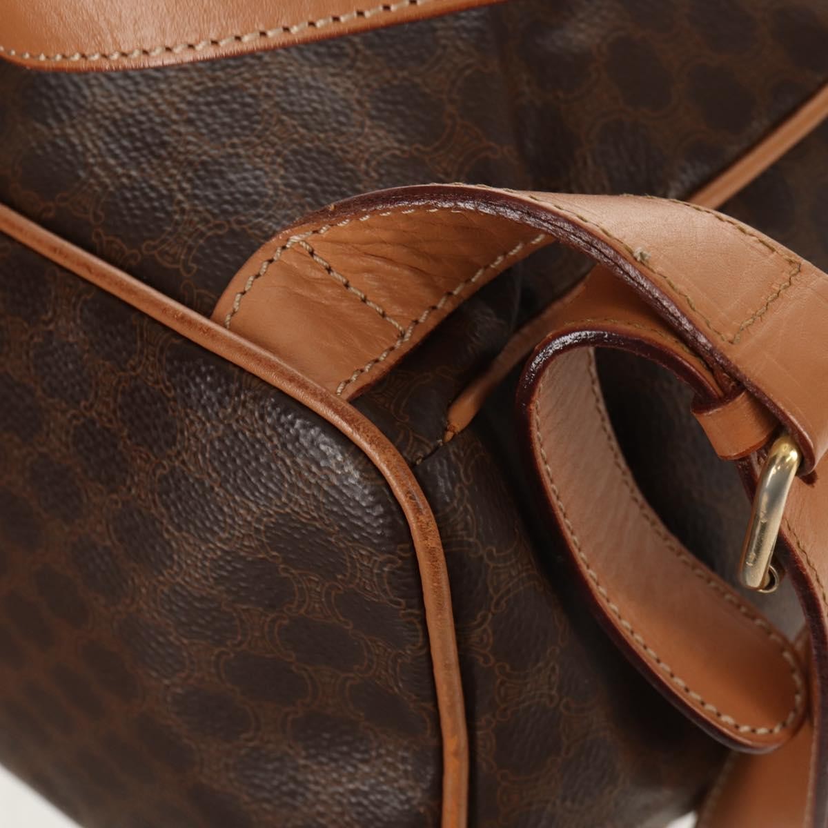 Celine Vintage Drawstring Flap Backpack Macadam Coated Canvas Brown Canvas Backpack Bag
