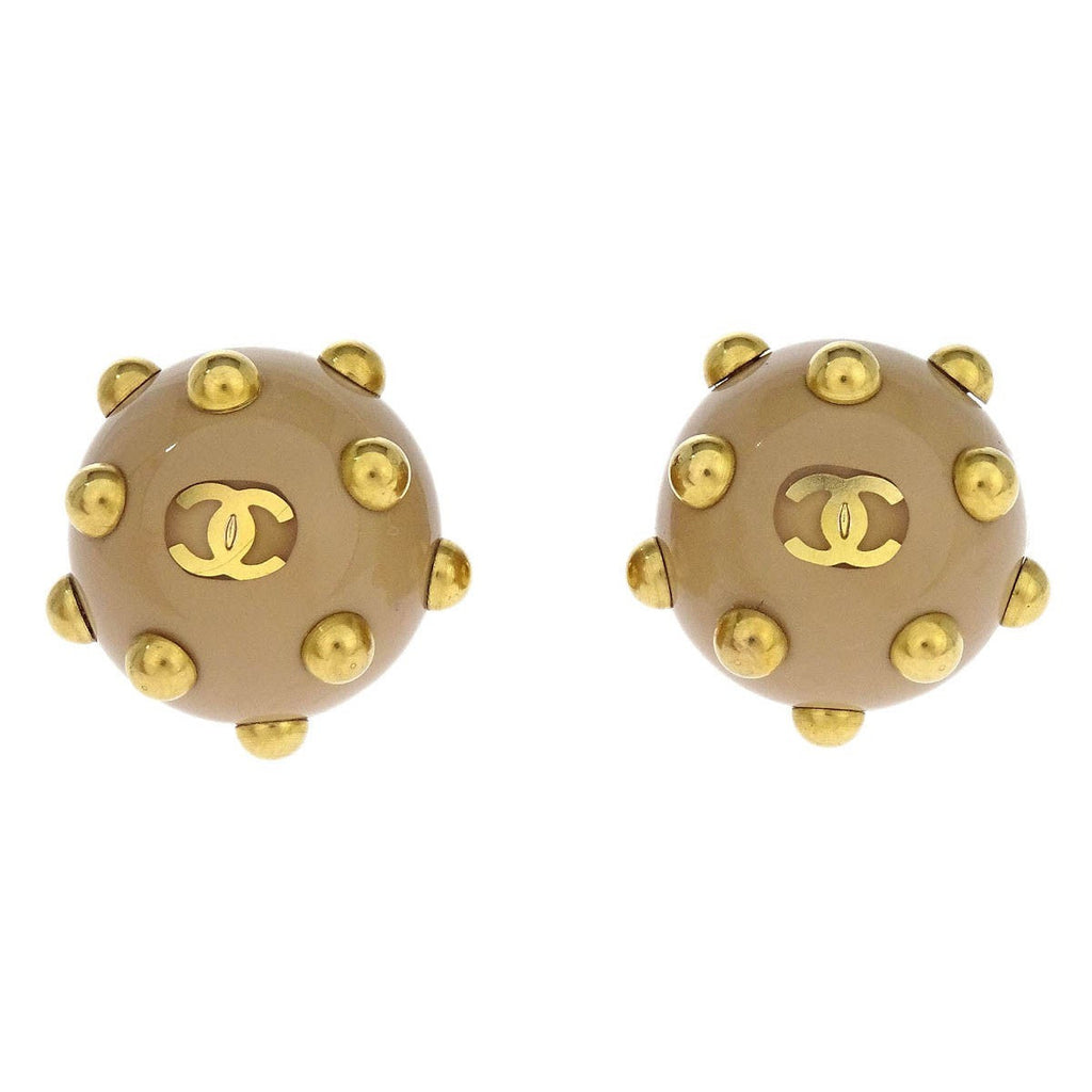 Chanel Vintage Cc Round Cutout Clip-On Earrings Metal Beige Gold_Plated Earrings Jewelry
