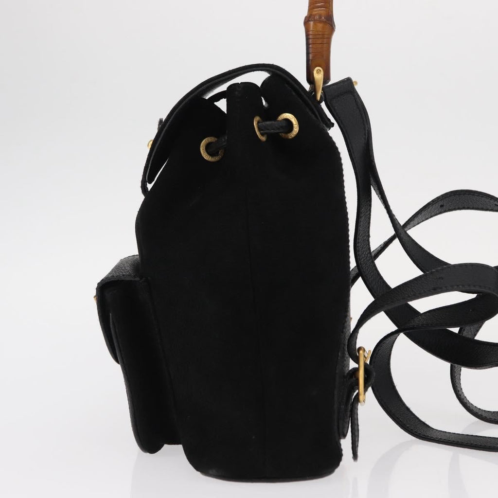 Gucci Vintage Bamboo Backpack Suede Black Suede Backpack Bag (Pre-Owned)