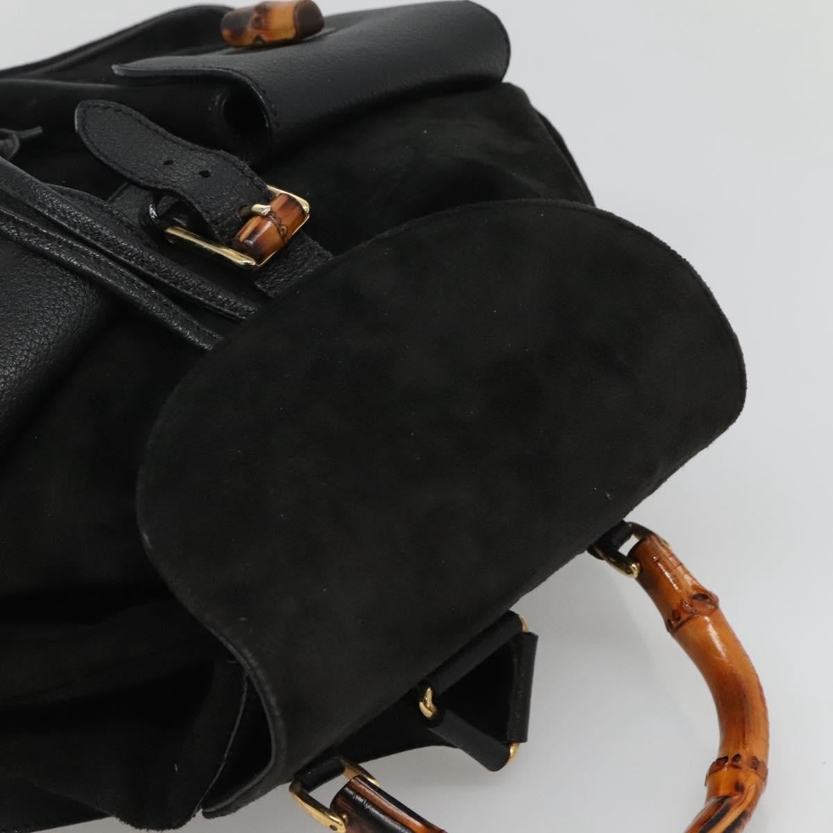Gucci Vintage Bamboo Backpack Suede And Leather Black Suede Backpack Bag (Pre-Owned)