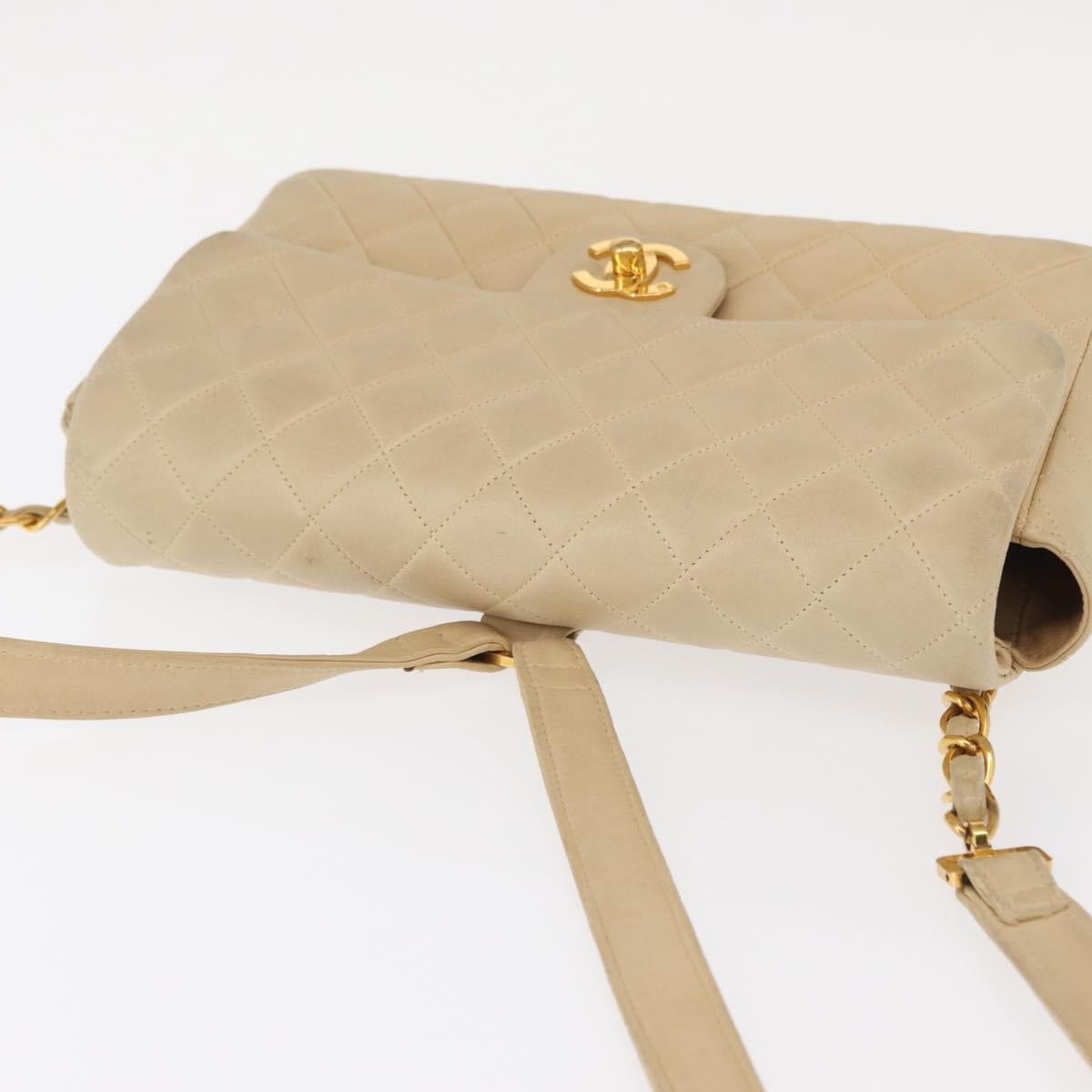 Chanel Vintage Classic Flap Backpack Quilted Lambskin Beige Leather Backpack Bag