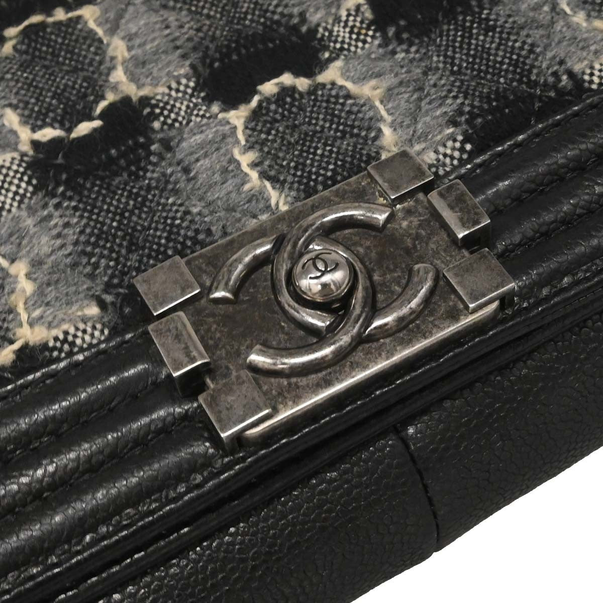 Chanel Boy Flap Bag Tweed And Leather Black Leather Shoulder Bag Bag