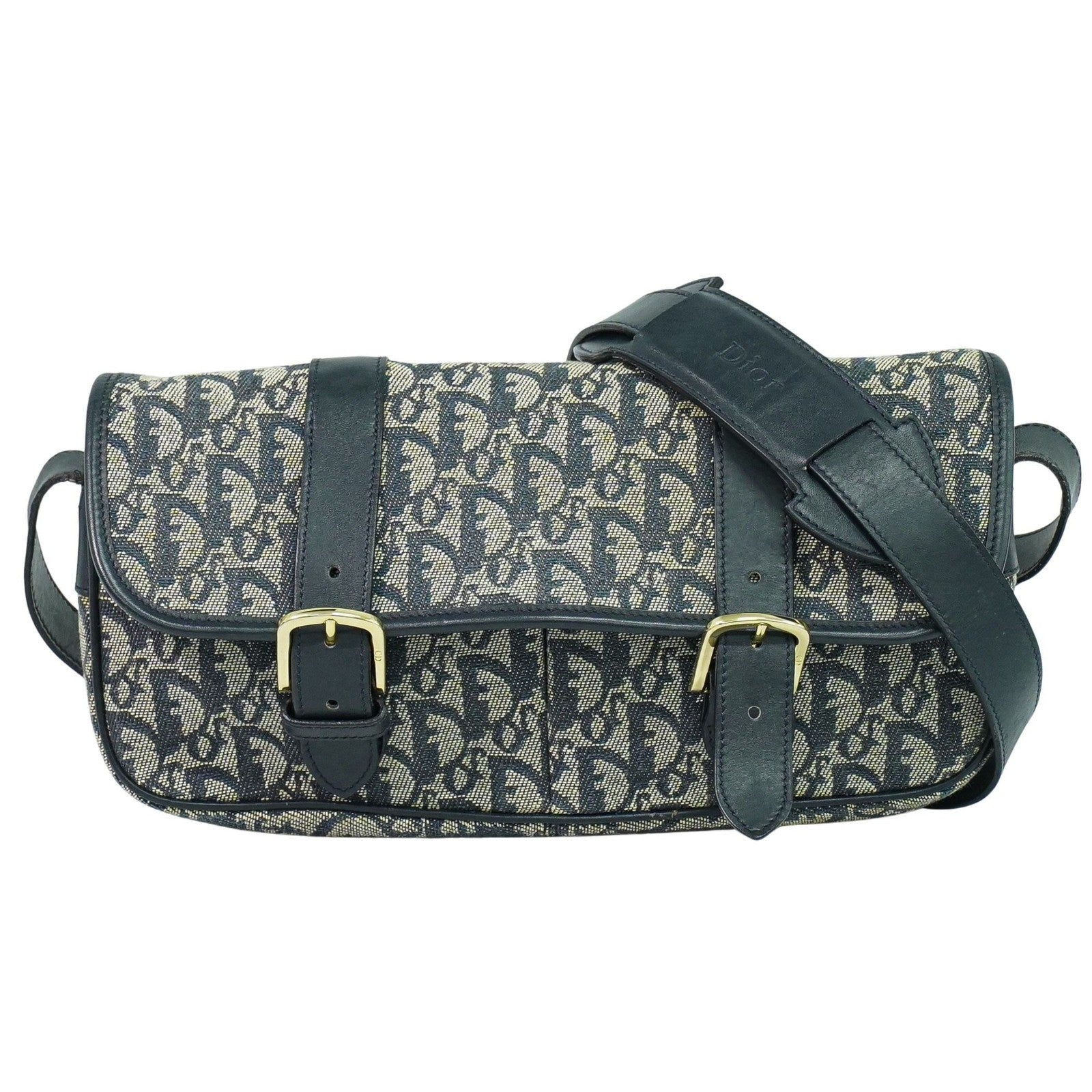 Christian Dior Trotter Shoulder Bag Canvas Gray Canvas Shoulder Bag Bag (Pre-Owned)