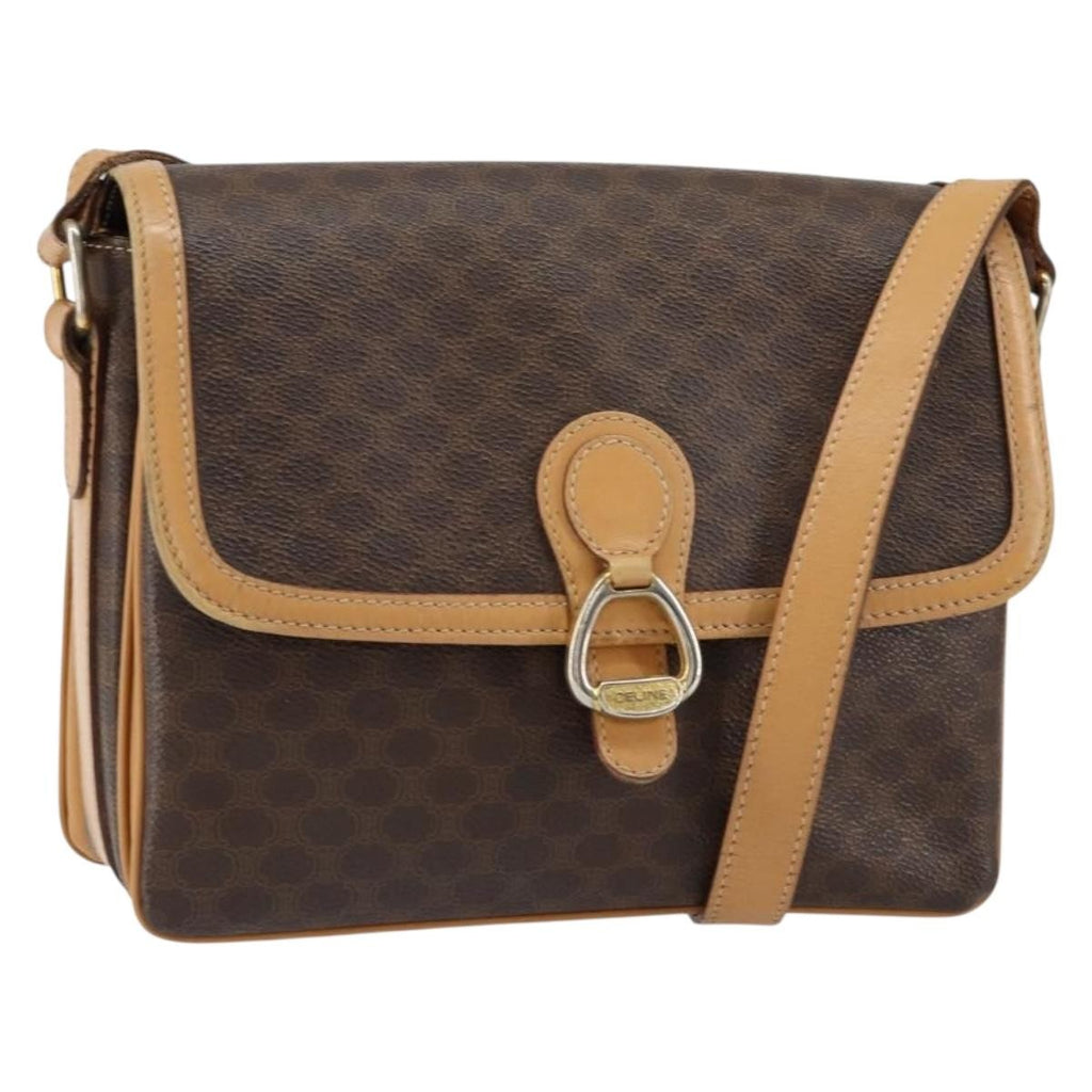 Celine Vintage Macadam Shoulder Bag Canvas And Leather Brown Canvas Shoulder Bag Bag