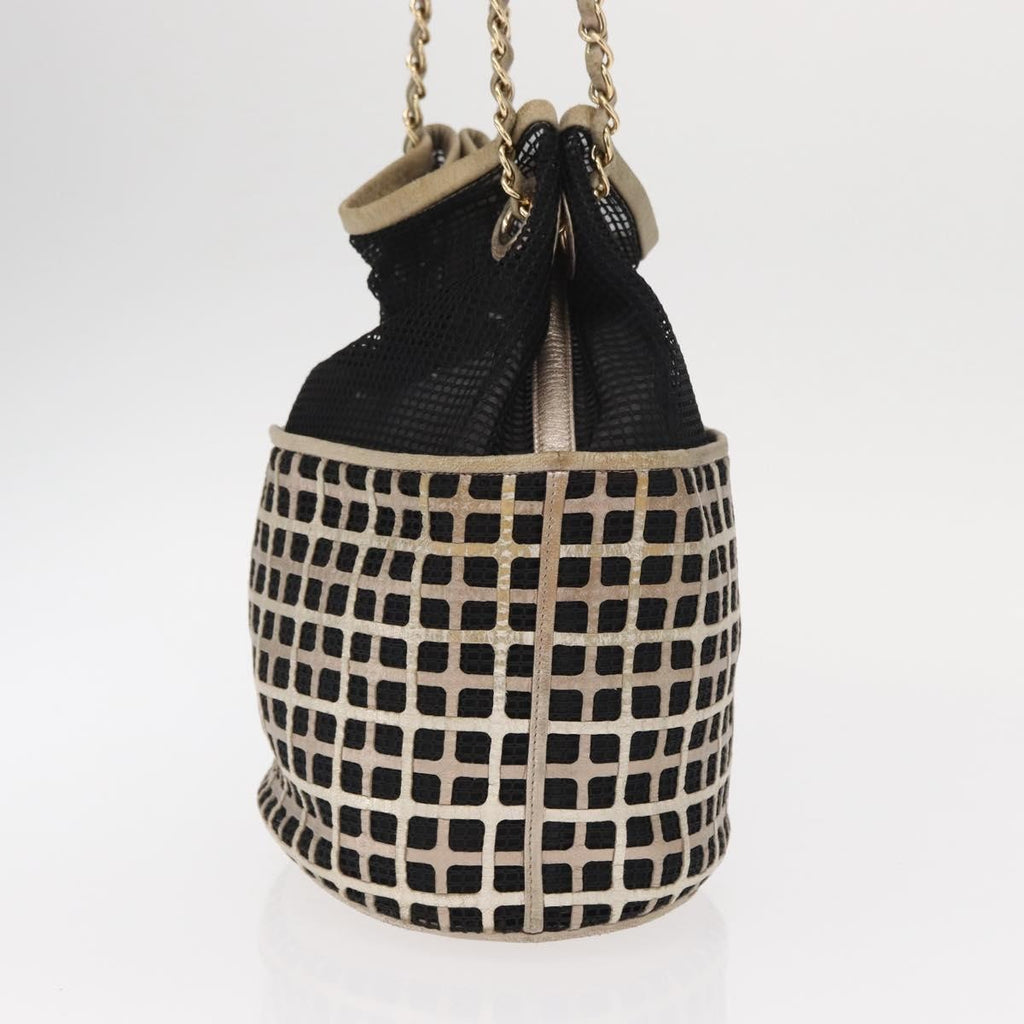 Chanel Chain Bucket Bag Mesh And Leather Black Leather Shoulder Bag Bag