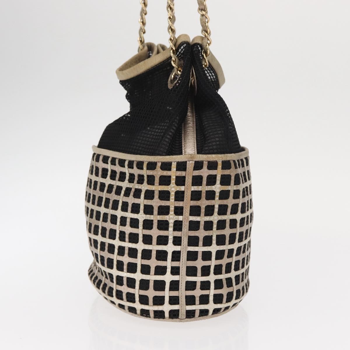 Chanel Chain Bucket Bag Mesh And Leather Black Leather Shoulder Bag Bag