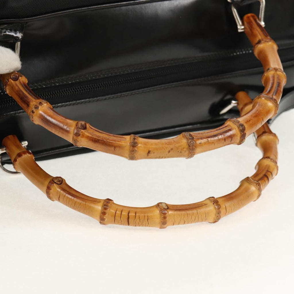 Gucci Vintage Bamboo Handle Bag Nylon Black Nylon Handbag (Pre-Owned)