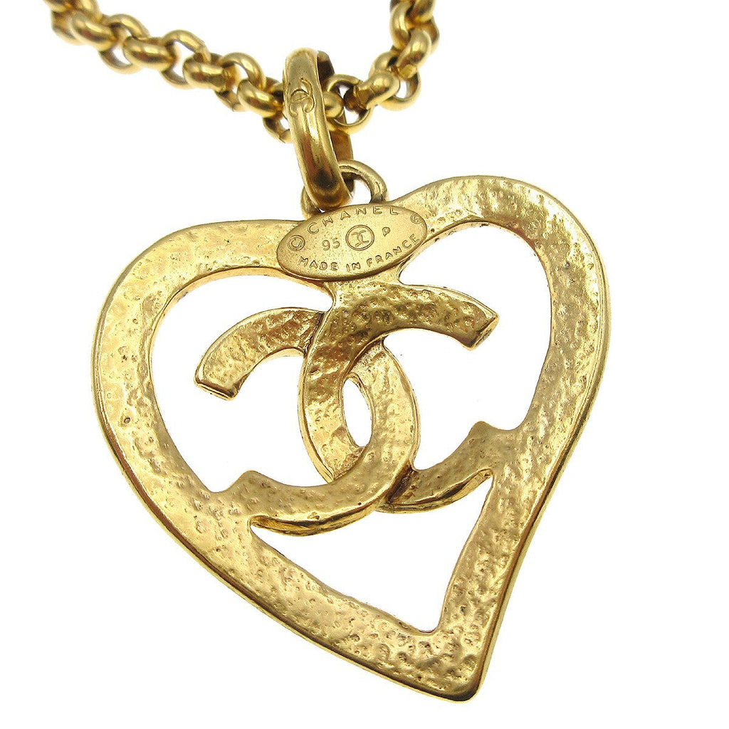 Chanel Cc Heart Pendant Necklace Metal Gold Gold_Plated Necklace Jewelry