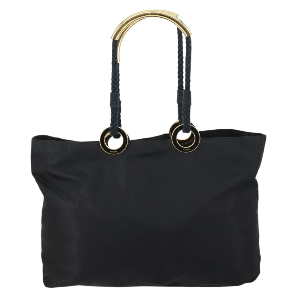Prada Convertible Metal Handle Satchel Quilted Tessuto Black Nylon Tote Bag Bag