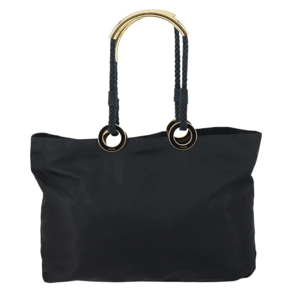 Prada Convertible Metal Handle Satchel Quilted Tessuto Black Nylon Tote Bag Bag