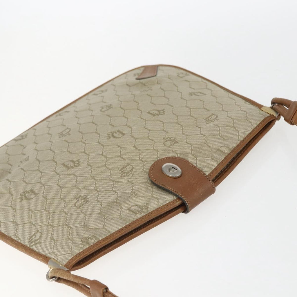 Christian Dior Vintage Honeycomb Shoulder Bag Canvas And Leather Beige Canvas Shoulder Bag Bag (Pre-Owned)