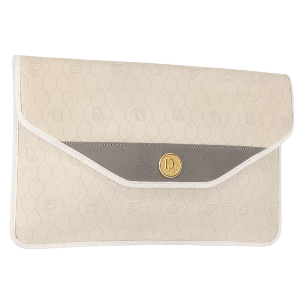Christian Dior Vintage Honeycomb Clutch Canvas White Canvas Clutche & Pouche Bag (Pre-Owned)