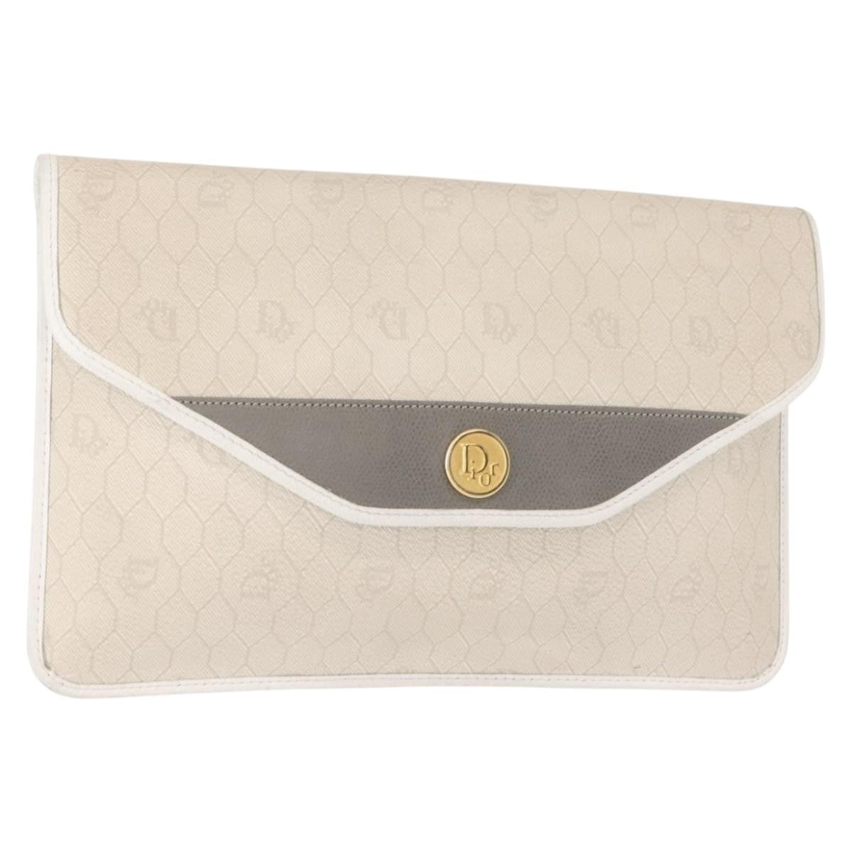 Christian Dior Vintage Honeycomb Clutch Canvas White Canvas Clutche & Pouche Bag (Pre-Owned)