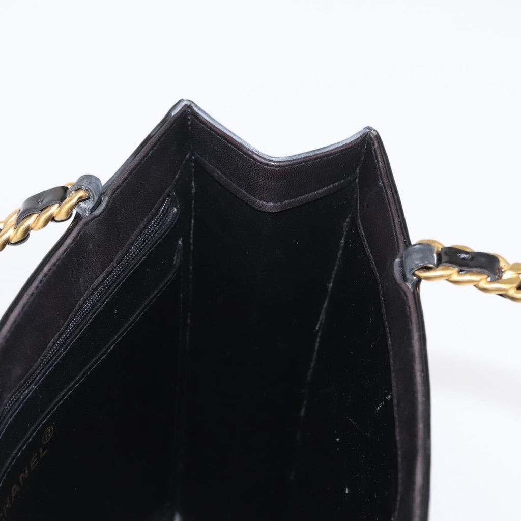 Chanel Chocolate Bar Tote Leather Black Patent_Leather Handbag