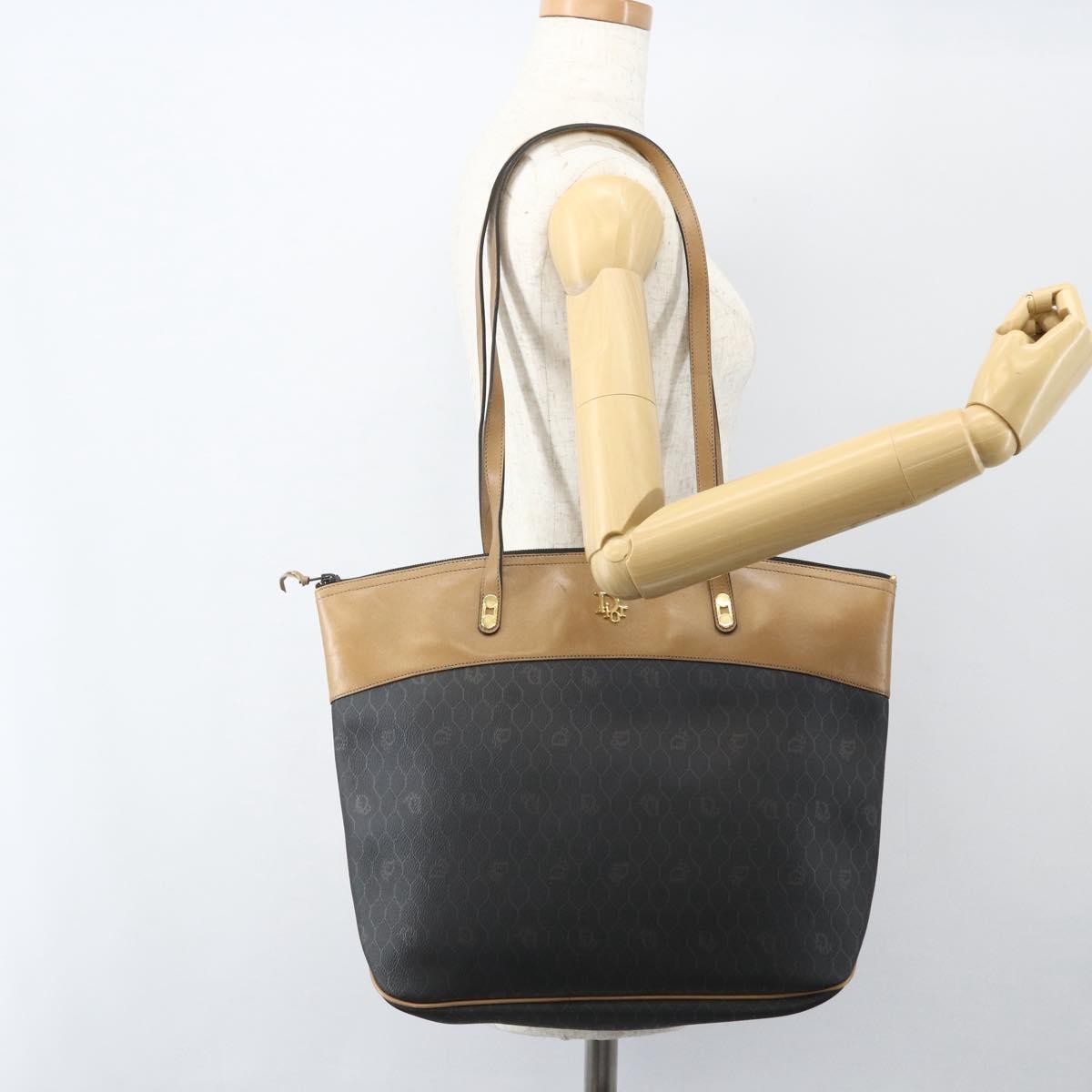 Christian Dior Vintage Honeycomb Tote Bag Canvas Black Canvas Tote Bag Bag (Pre-Owned)