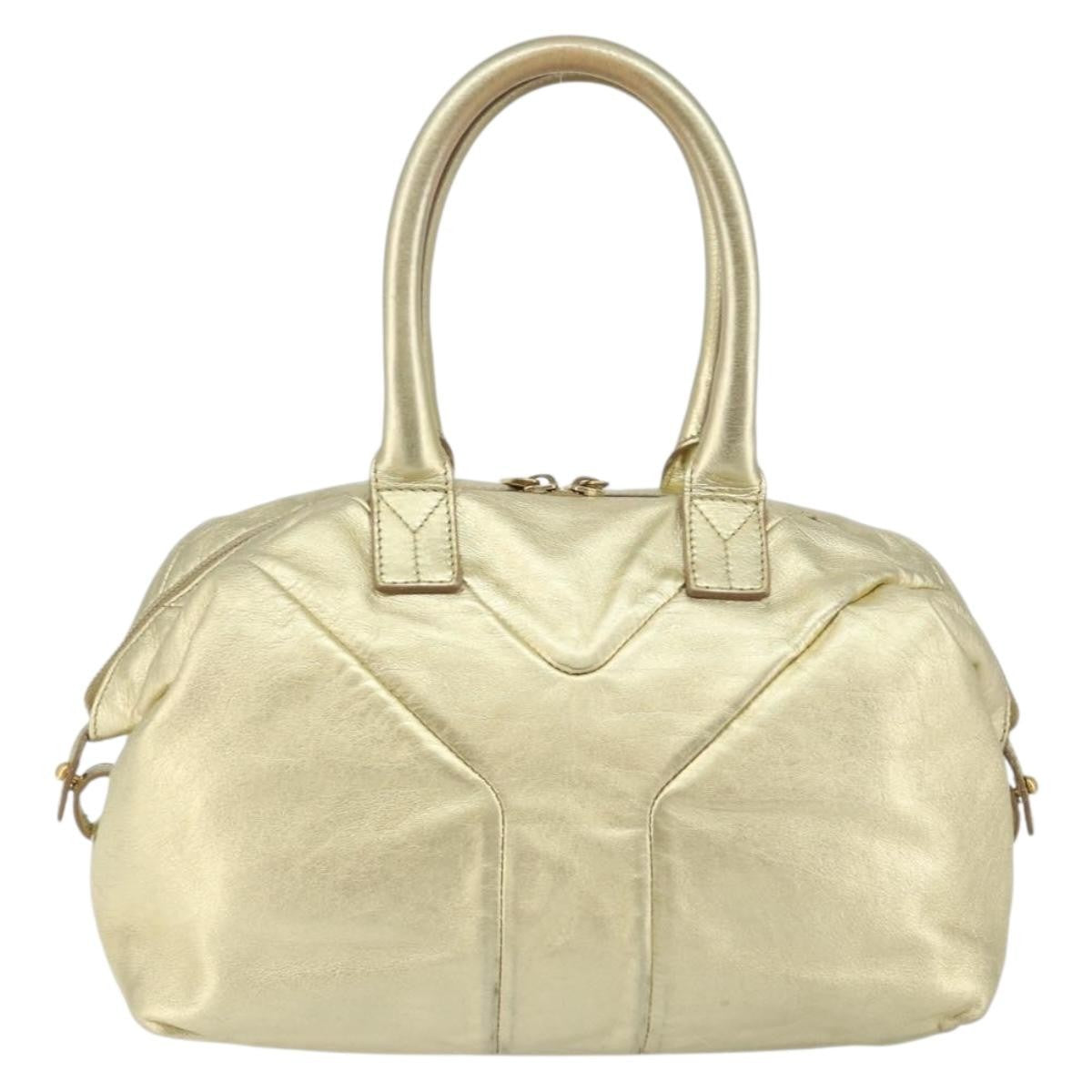 Saint Laurent Easy Y Bag Pebbled Leather Gold Leather Bag (Pre-Owned)