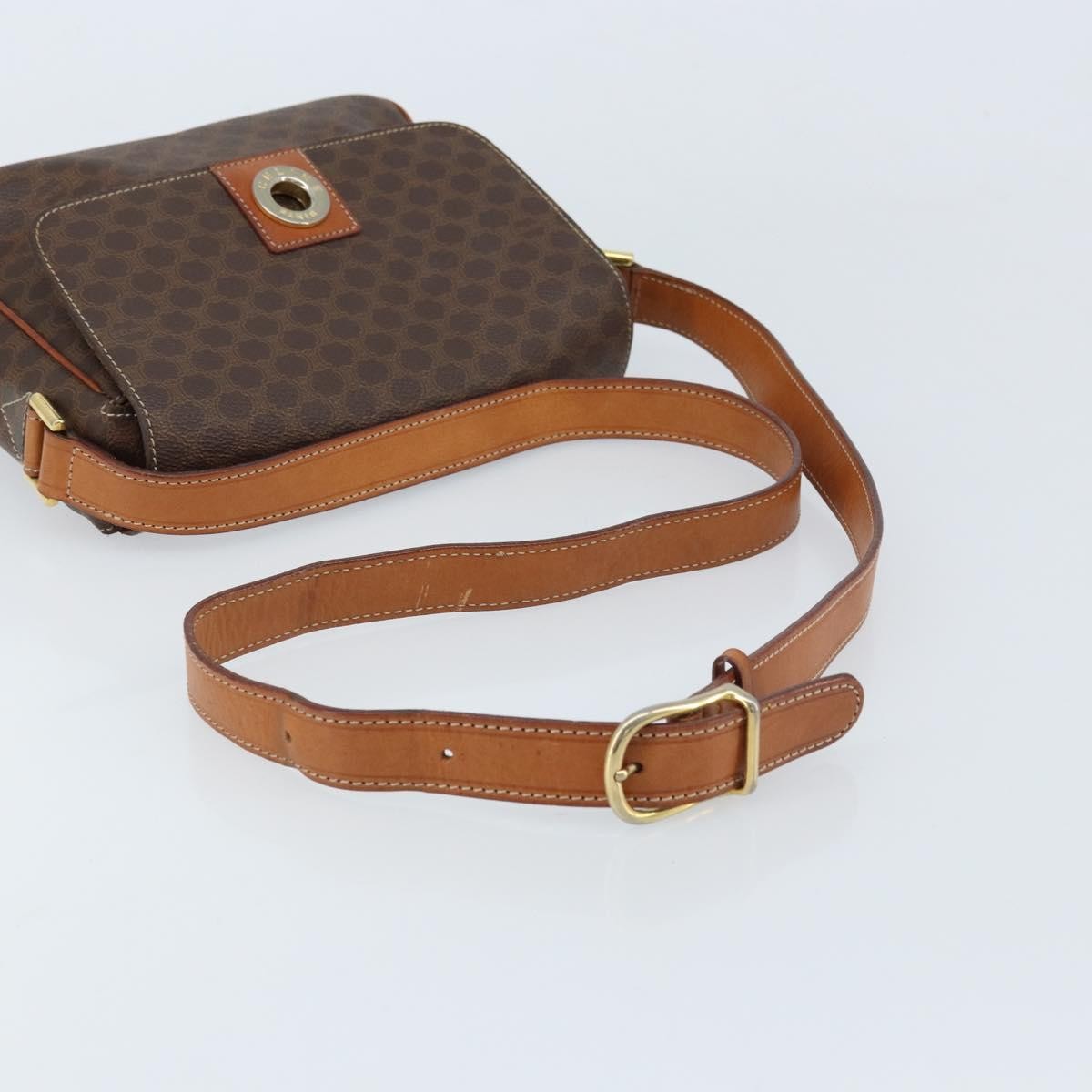 Celine Vintage Macadam Circle Logo Shoulder Bag Canvas And Leather Brown Canvas Shoulder Bag Bag
