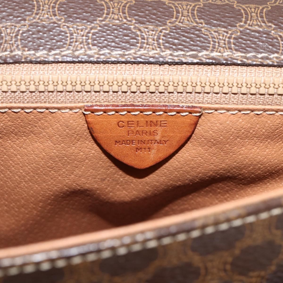 Celine Vintage Macadam Circle Logo Shoulder Bag Canvas And Leather Brown Canvas Shoulder Bag Bag