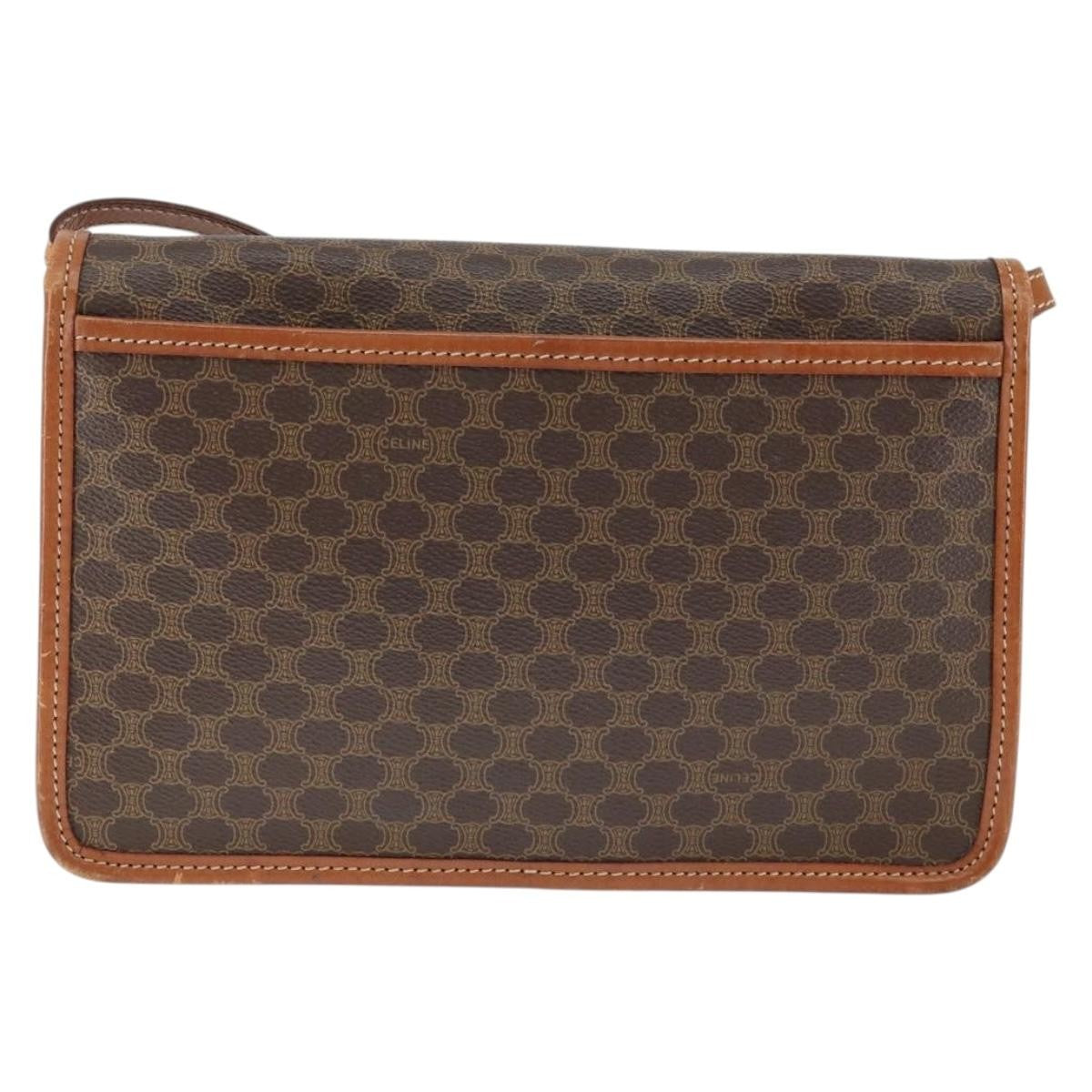 Celine Vintage Macadam Circle Logo Shoulder Bag Canvas And Leather Brown Canvas Shoulder Bag Bag