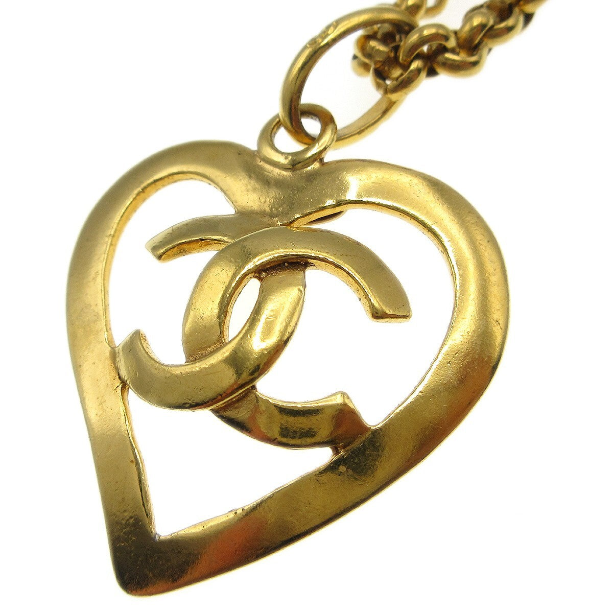 Chanel Cc Heart Pendant Metal Gold Gold_Plated Necklace Jewelry