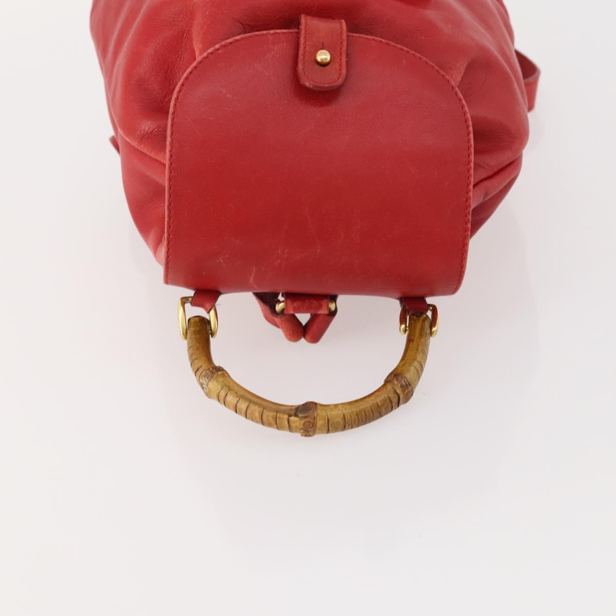 Gucci Vintage Bamboo Backpack Leather Red Leather Backpack Bag (Pre-Owned)