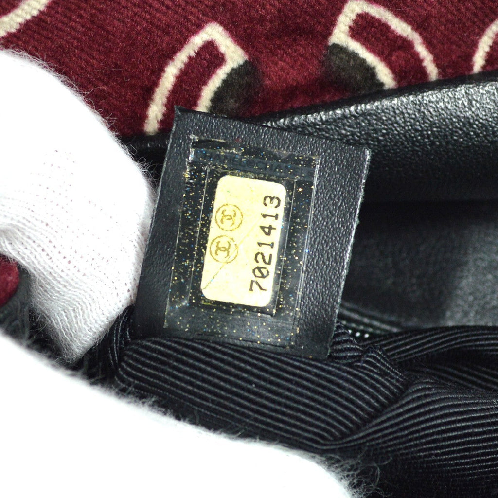 Chanel Cc Top Handle Bag Coco Print Velvet Burgundy Velvet Handbag