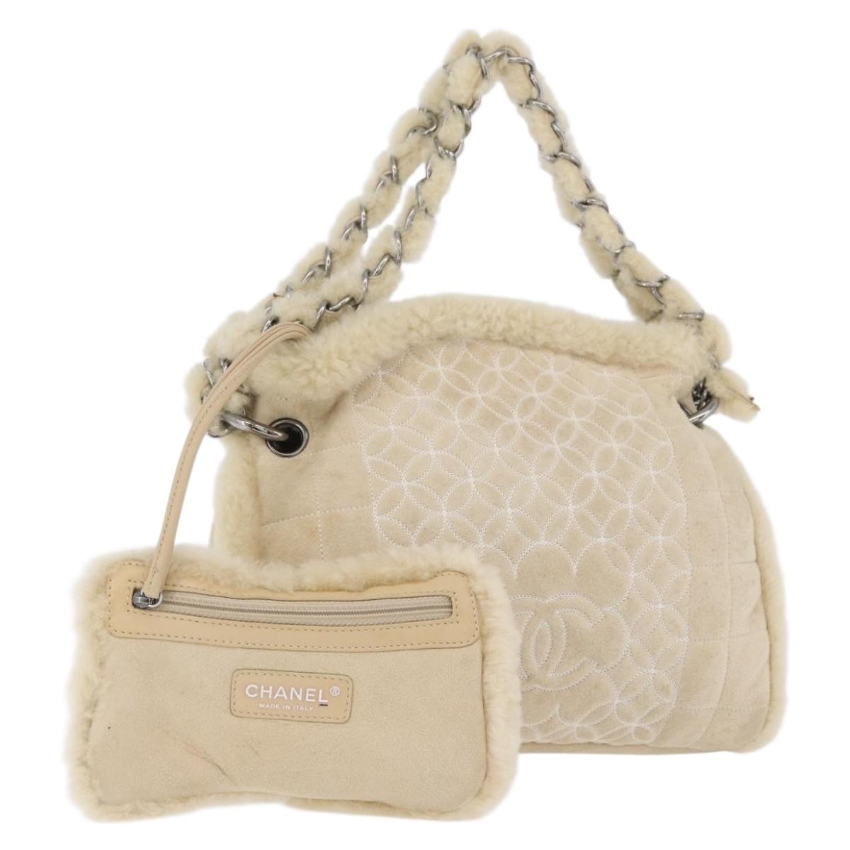 Chanel Vintage Embroidered Cc Chain Tote Quilted Suede And Shearling Silver Canvas Tote Bag Bag