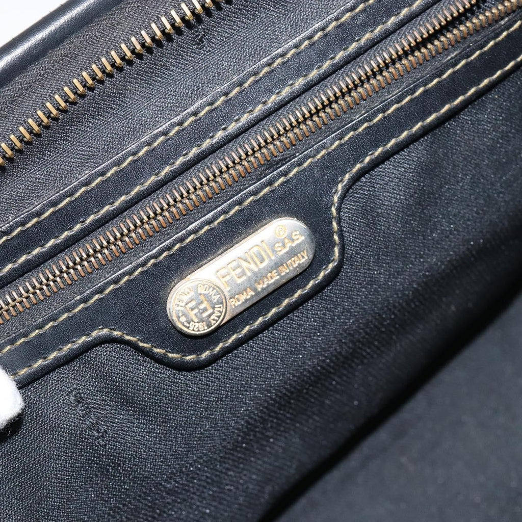 Fendi Vintage Pequin Boston Bag Coated Canvas Black Canvas Bag