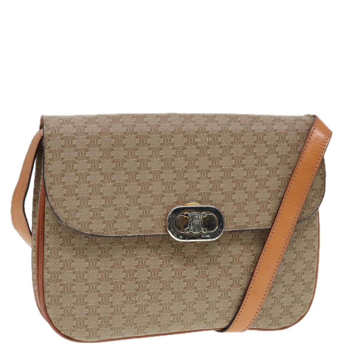 Celine Vintage Macadam Shoulder Bag Canvas And Leather Beige Canvas Shoulder Bag Bag