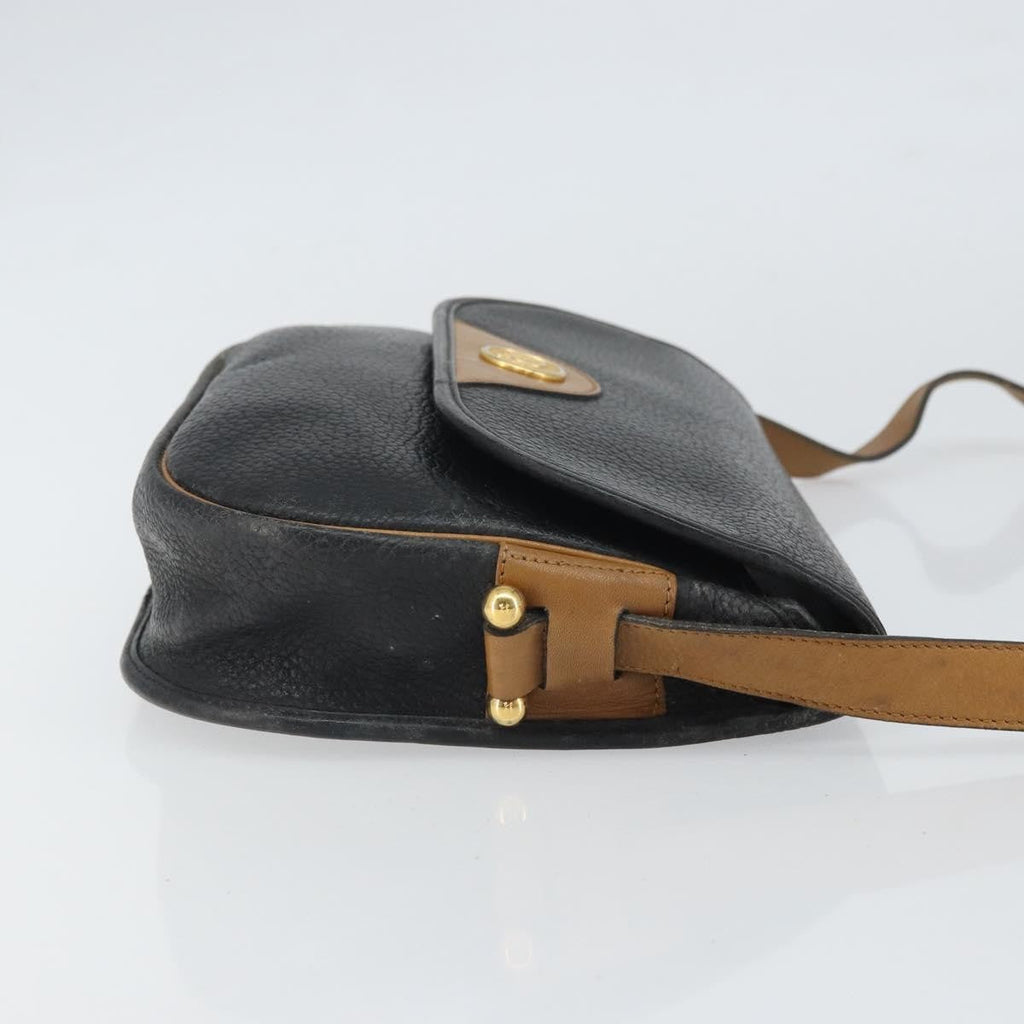 Christian Dior Vintage Shoulder Bag Leather Black Leather Shoulder Bag Bag (Pre-Owned)