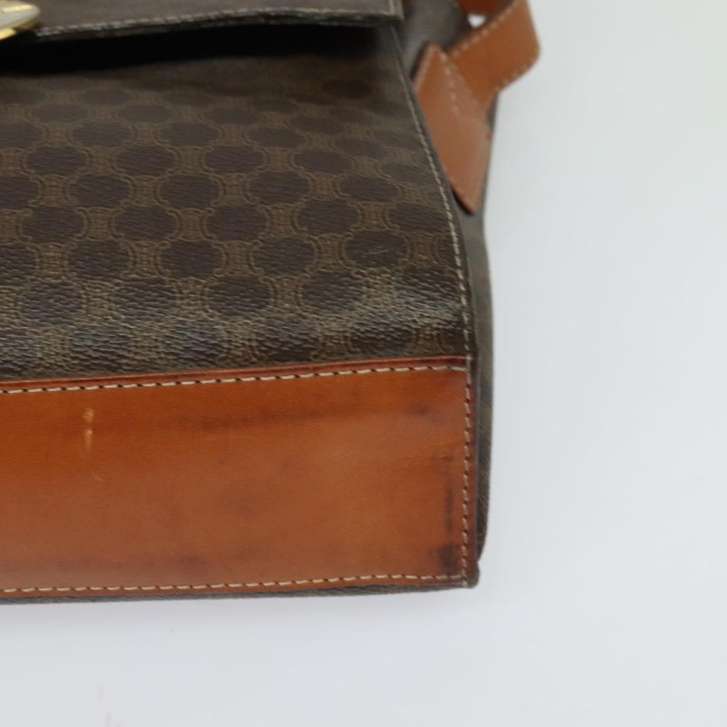 Celine Vintage Macadam Circle Logo Shoulder Bag Canvas And Leather Brown Canvas Shoulder Bag Bag