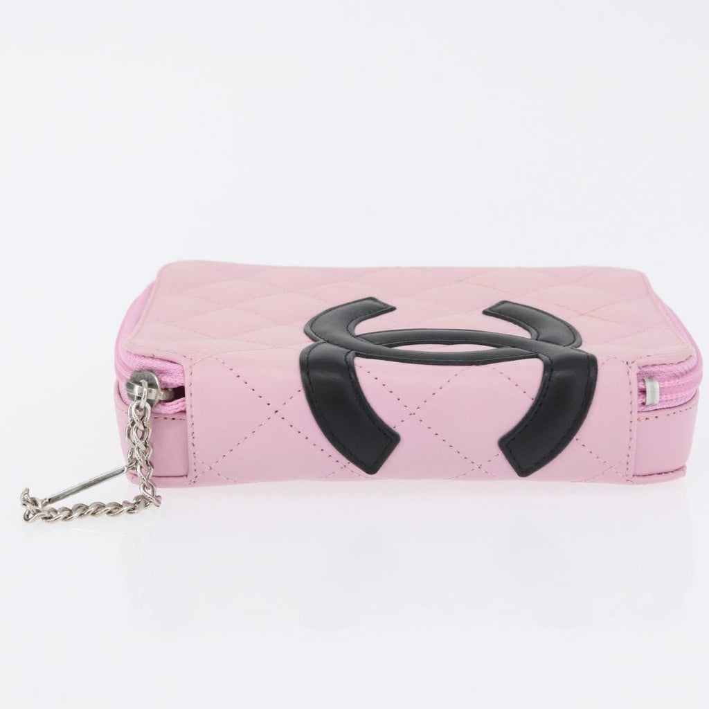 Chanel Cambon Zip Around Cosmetic Case Quilted Leather Pink Leather Wallets Accessory