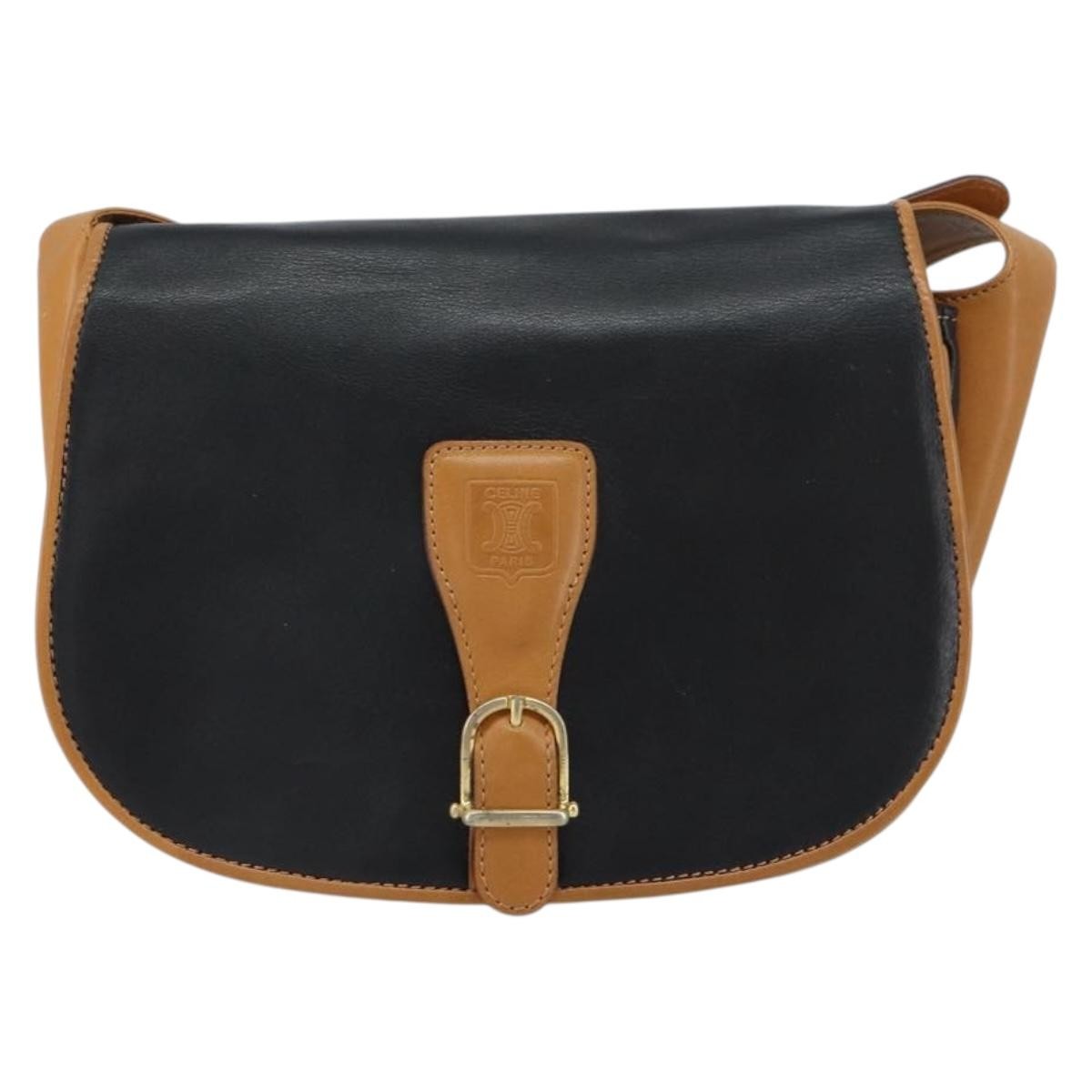 Celine Vintage Shoulder Bag Leather Black Leather Shoulder Bag Bag
