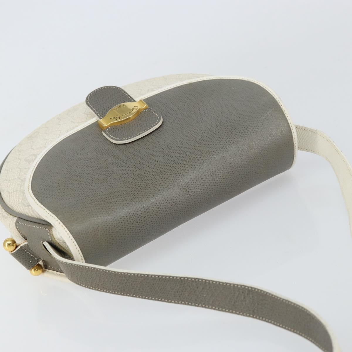 Christian Dior Vintage Honeycomb Flap Crossbody Bag Canvas And Leather White Canvas Shoulder Bag Bag (Pre-Owned)
