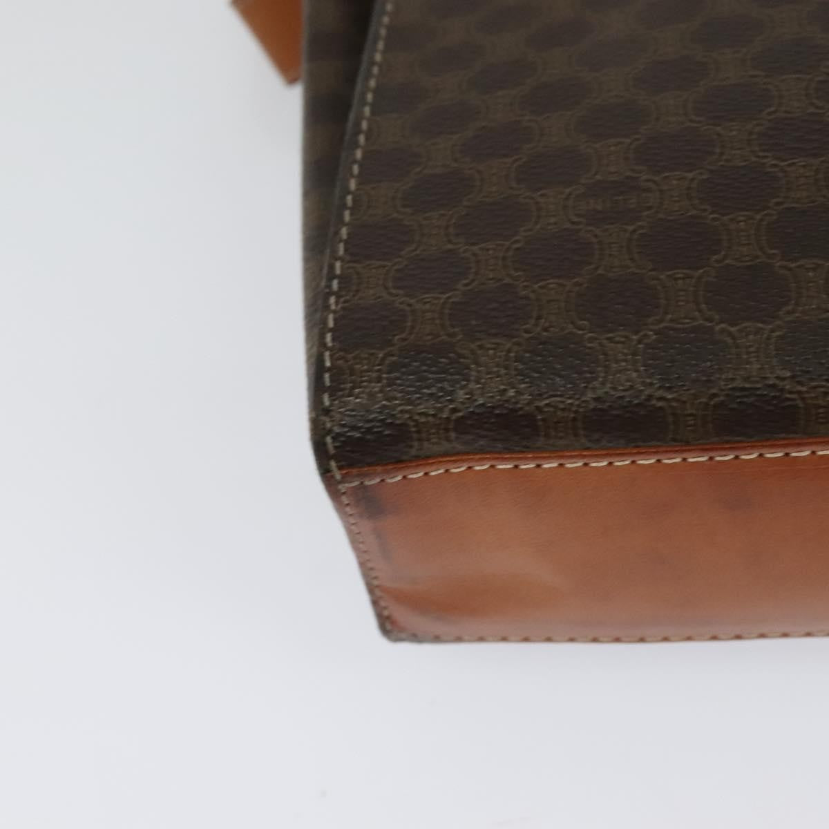 Celine Vintage Macadam Circle Logo Shoulder Bag Canvas And Leather Brown Canvas Shoulder Bag Bag