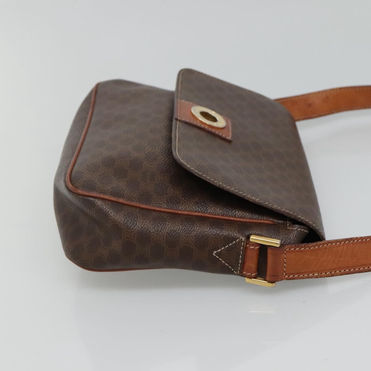 Celine Vintage Macadam Shoulder Bag Canvas Brown Canvas Shoulder Bag Bag