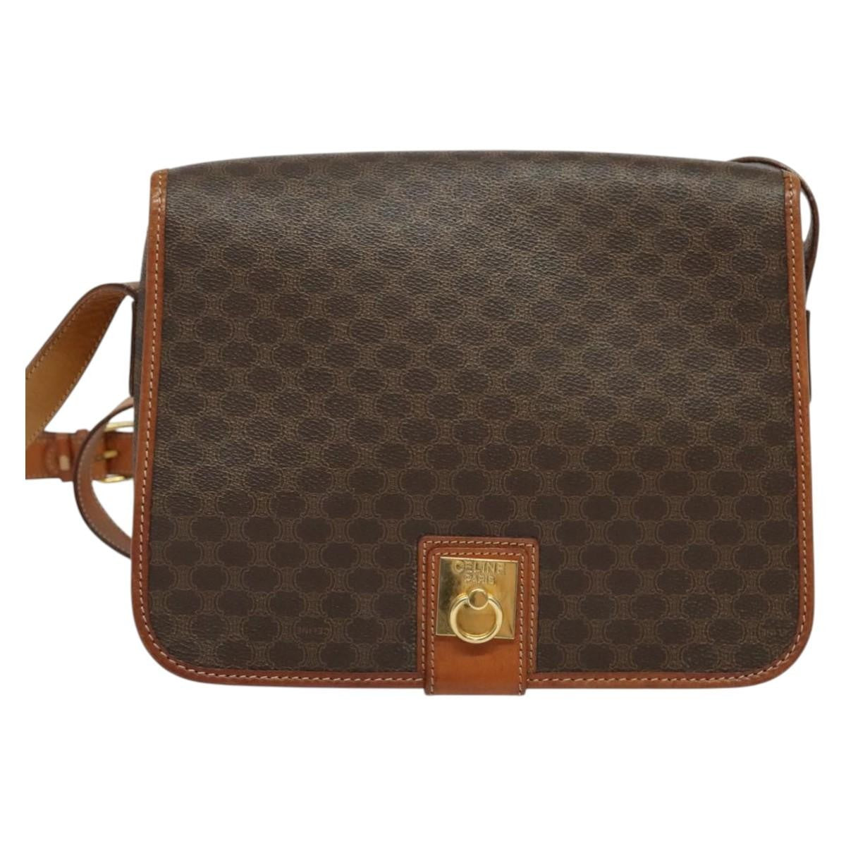 Celine Macadam Shoulder Bag Pvc Leather Brown Canvas Bag