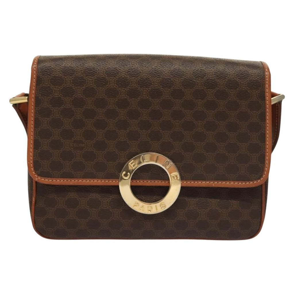 Celine Macadam Shoulder Bag Pvc Leather Brown Canvas Bag