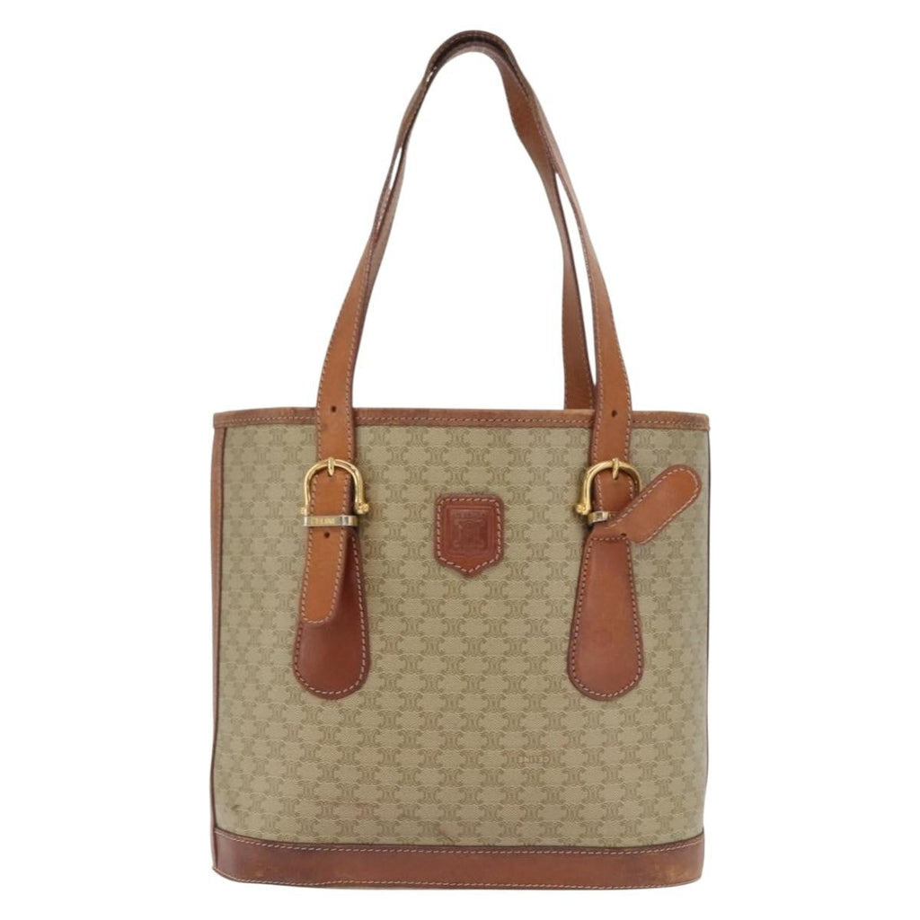 Celine Vintage Macadam Tote Bag Canvas And Leather Beige Canvas Tote Bag Bag