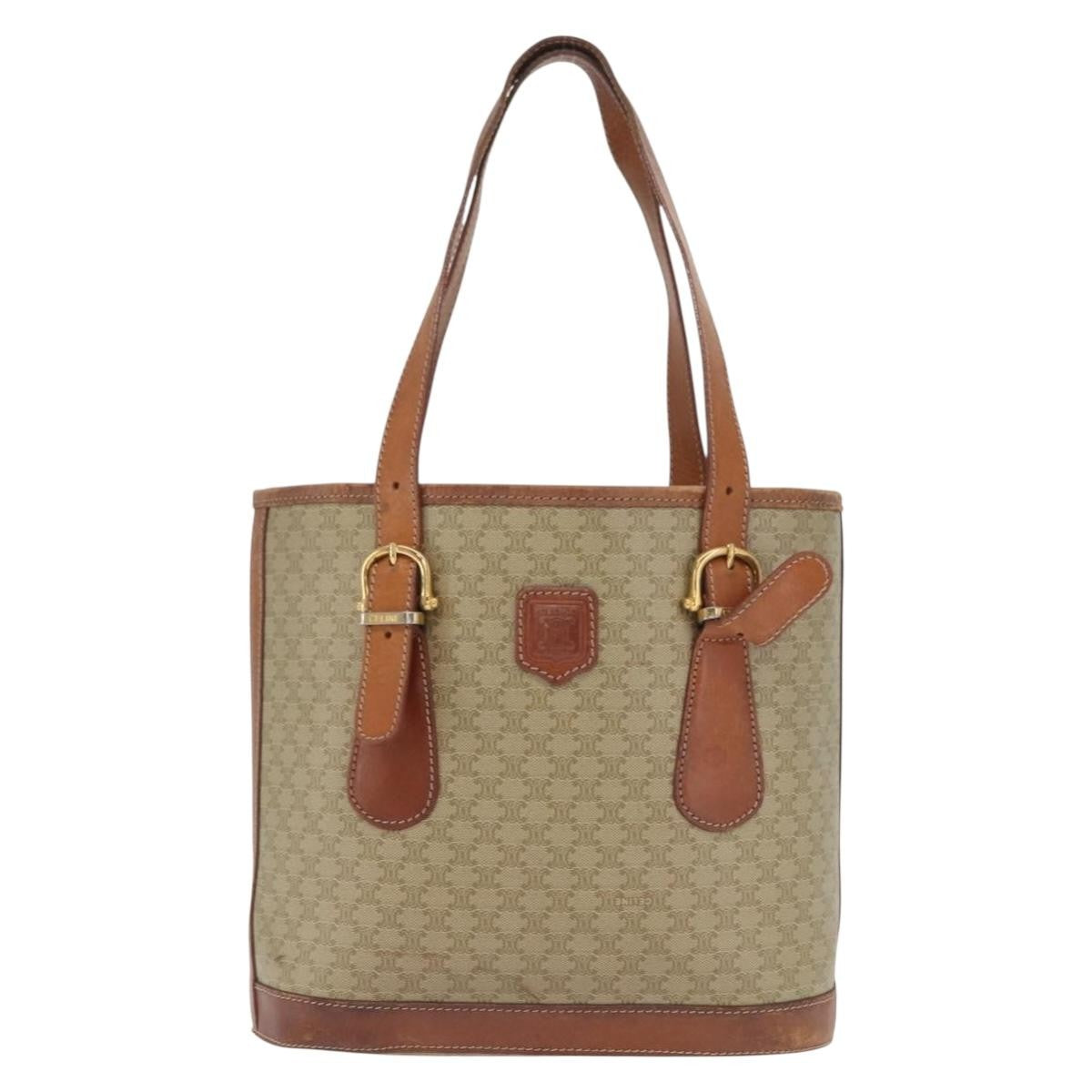 Celine Vintage Macadam Tote Bag Canvas And Leather Beige Canvas Tote Bag Bag
